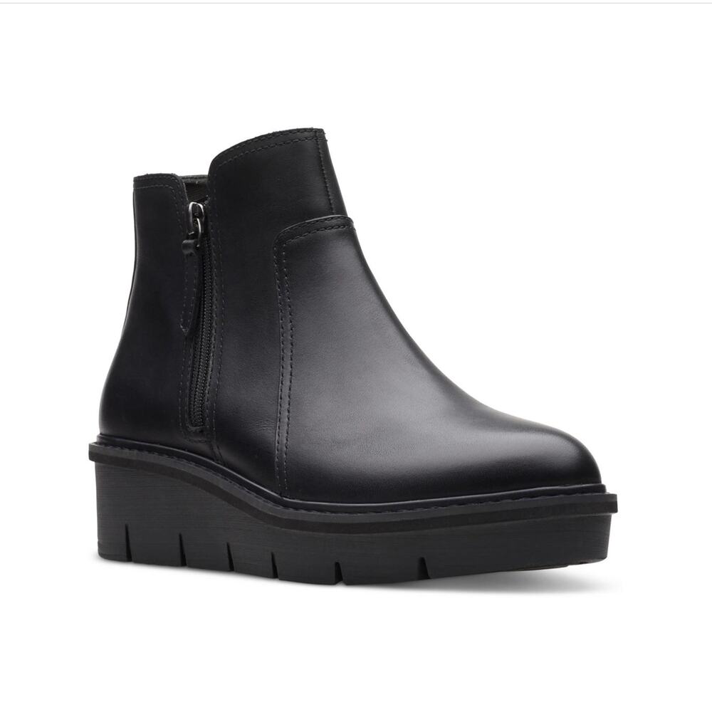 Clarks Womens Airabell Zip Leather Ankle Wedge Boots Sz 11M